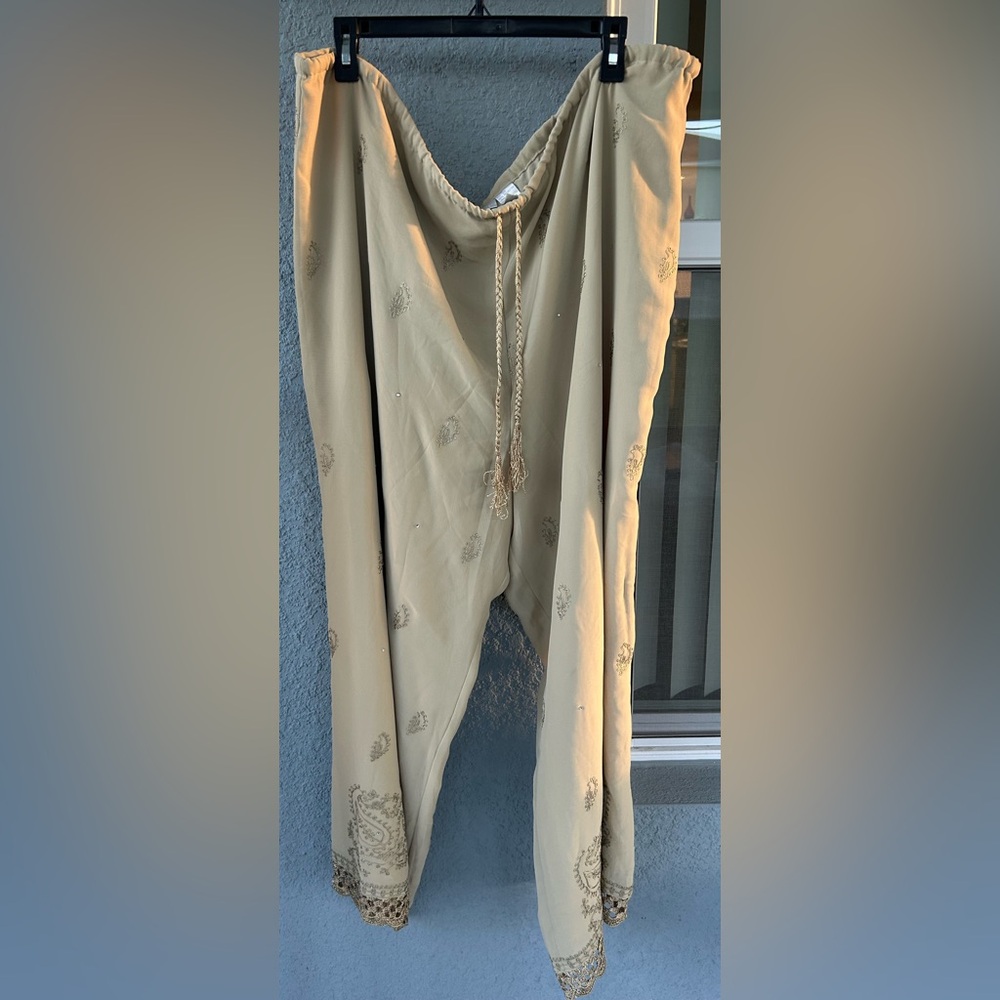 Soft Surroundings Plus Embroidered Rhinestone Lined Drawstring Waist Pants 3X